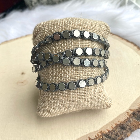 NWT Anthropologie Serefina Penny Wrap Bracelet Dark Gray and Silver Studs - Picture 12 of 15